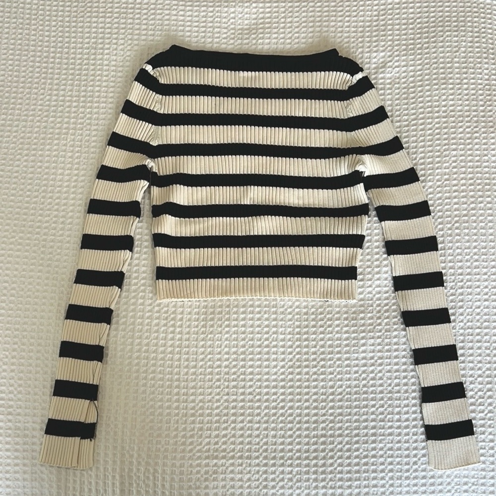 H&M Striped Cropped Ribbed Long Sleeve Size M